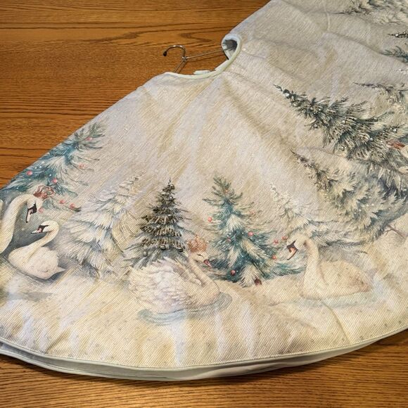 Rachel Ashwell Christmas Tree Skirt Beaded Swan Prince/Princess Blue Green 52" - Picture 4 of 9